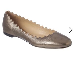 Chloe Lauren Scalloped Ballet Flats Pewter Metallic Leather Slip On Size 39 8.5